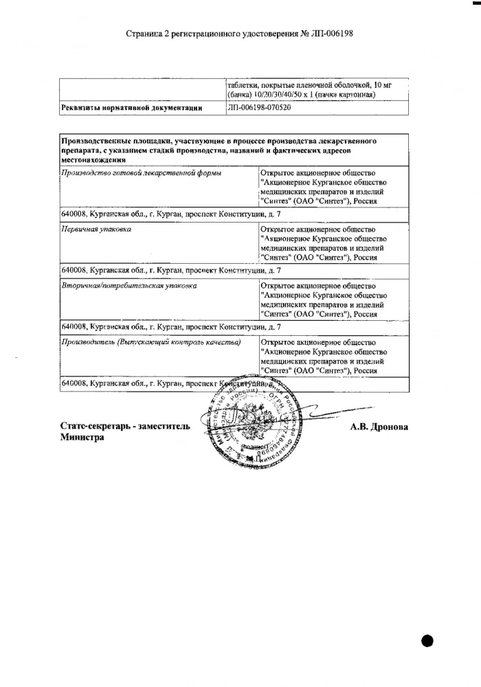 Цетиризин таб. п/о плен. 0,01г 10шт: сертификат