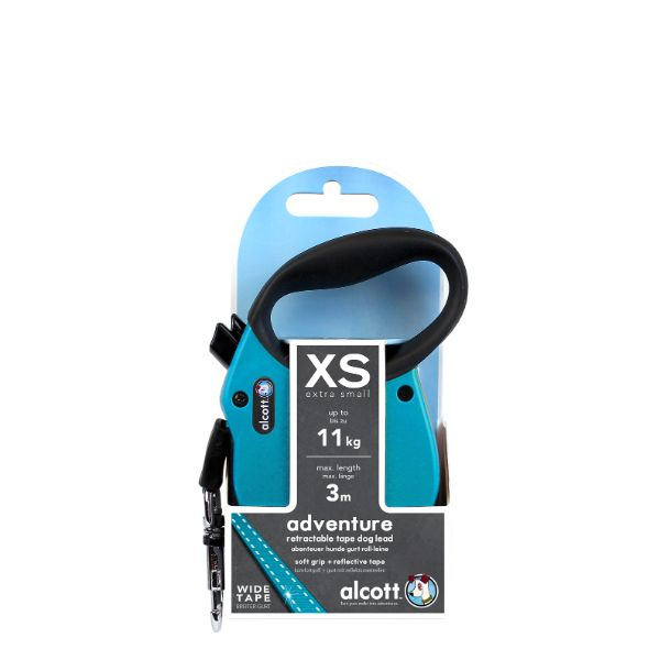 Рулетка лента для собак весом до 11кг антискользящая ручка голубая Adventure Alcott 3м (XS)